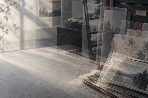 Hada.Org Archive background with preserved photographs and translucent contact sheets
